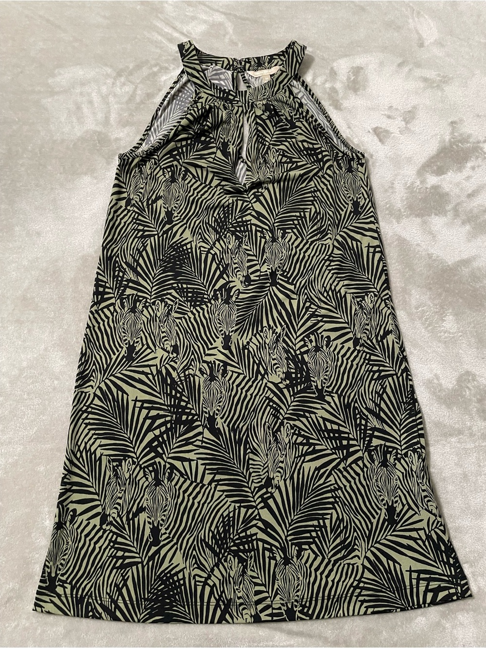 Banana Republic Zebra Palm Print Halter Keyhole Shift Dress Green Black XS